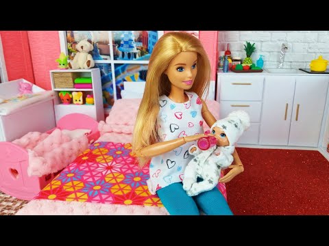 Barbie Doll Baby and Ken❤️ Lovely Morning pink Bedroom routine. Play Barbie Dolls
