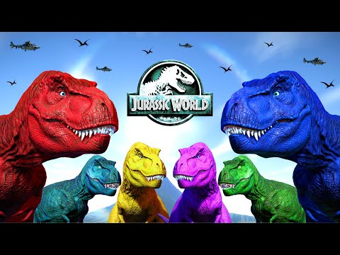 Dinosaur TRex vs Brachiosaurus Colors vs Spiderman IRex Dinosaurs Fighting Jurassic World Evolution