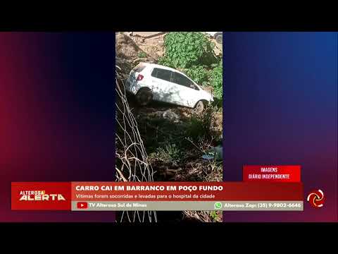 Carro cai em barranco e deixa feridos em Poço Fundo