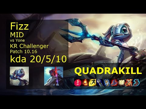 Fizz Mid vs Yone - KR Challenger 20/5/10 Patch 10.16 Gameplay // [롤] 피즈 vs 요네 미드