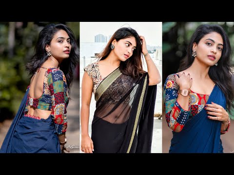 Alekhya Harika Drapes Navy Blue Embroidery border Saree with Multi Colour Jacket Blouse Fashion