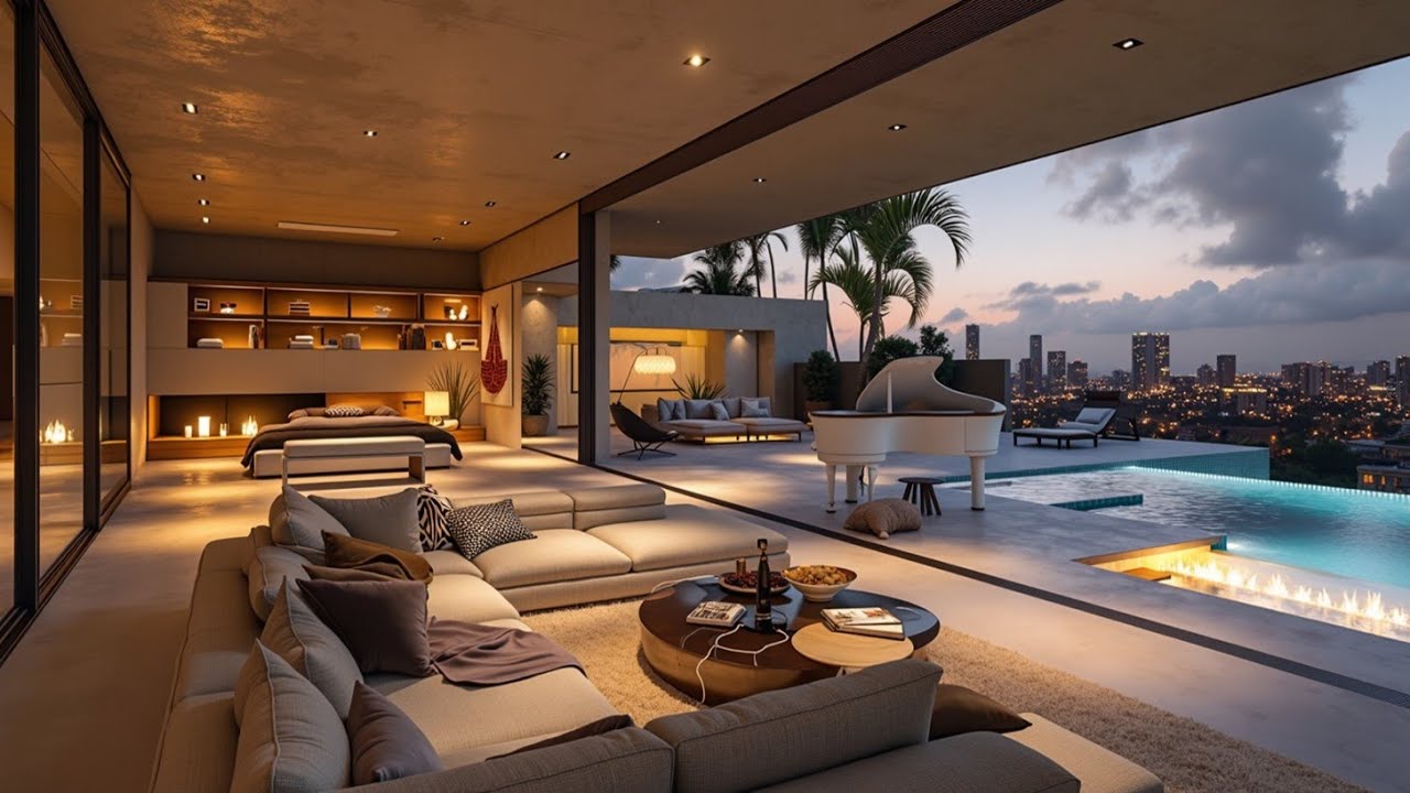 4K Night Jazz Relaxation in a Stunning Luxury Apartment with Panoramic City View