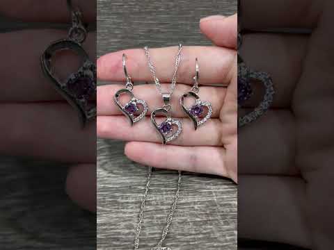 Подарок девушке набор "Фиолетовый аметист в серебряном сердце" колье и серьги ювелирный сплав в коробочке - фото 2 - id-p2295551700