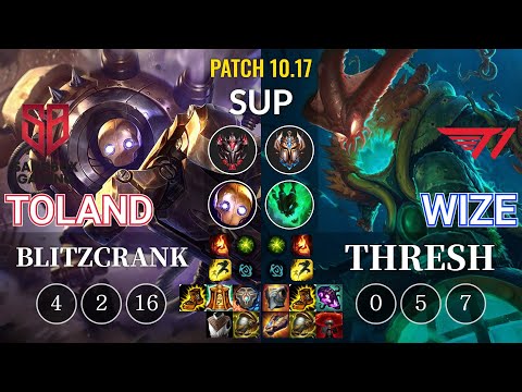 SB TolanD Blitzcrank vs T1 Wize Thresh Sup - KR Patch 10.17