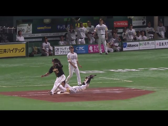 【3回裏】執念のヘッドスライディング‼ ホークス・福田 足でもぎ取った先制タイムリー内野安打‼ 2019/6/12 H-T