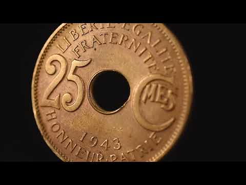 África ecuatorial francesa, 25 Centimes, 1943, Pretoria, Very rare, Aluminio -