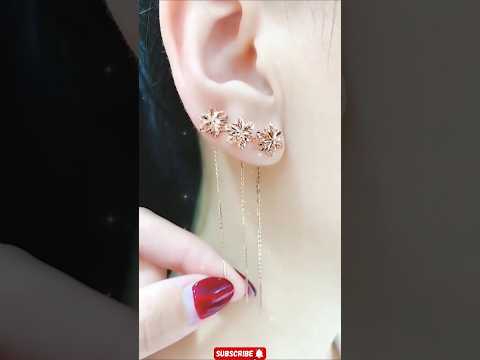 gold chain  earrings design #duoble piercing gold earrings #earrings #gold #jewellery