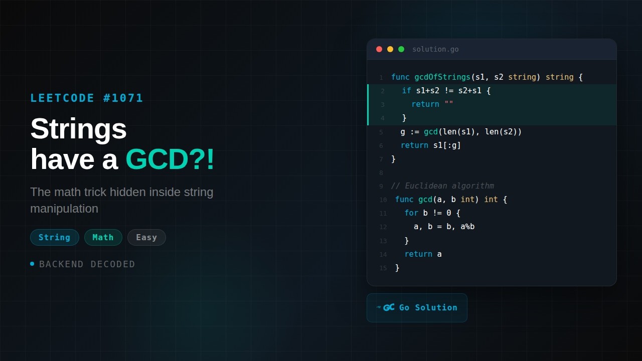 LeetCode 1071 – Greatest Common Divisor of Strings | Math Trick Explained | Go Solution