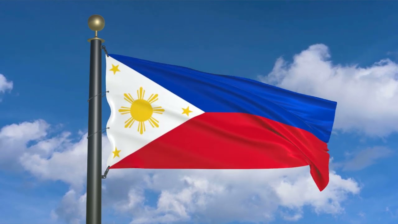 Flag of the Philippines waving in the wind (moving clouds)