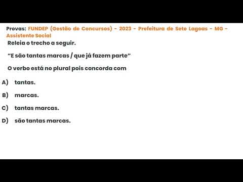 Concordância Verbal Questão de Concurso FUNDEP 2023 Prefeitura de Sete Lagoas - MG Assistente Social