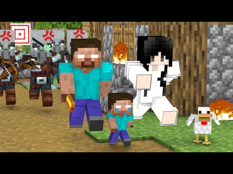 Herobrine helps the villagers fight Pillager