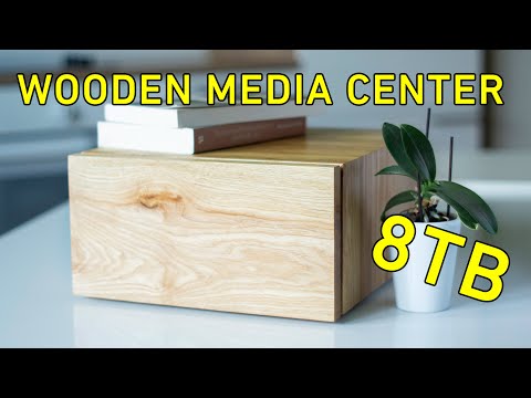 Building a minimal media center from solid wood with a $50 office desktop PC.