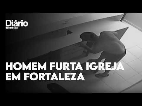 Homem invade igreja, vandaliza sacristia e furta TV e notebook em Fortaleza; veja vídeo