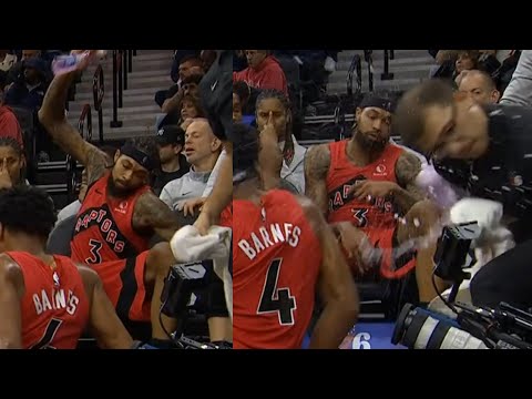 Brandon Ingram slams drink bottle and it hits worker 😬