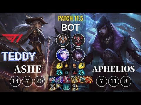 T1 Teddy Ashe vs Aphelios Bot - KR Patch 11.5