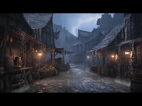 Peaceful Rain & Thunder In Medieval Fantasy Village 🏚️ Sound for Sleep, Cure Insomnia, Reduce Stress
