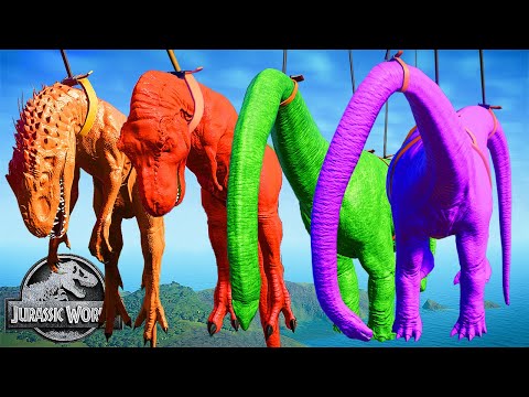 JURASSIC WORLD EVOLUTION - T-REX VS INDOMINUS REX VS BRACHIOSAURUS VS MAMENCHISAURUS DINOSAURS FIGHT