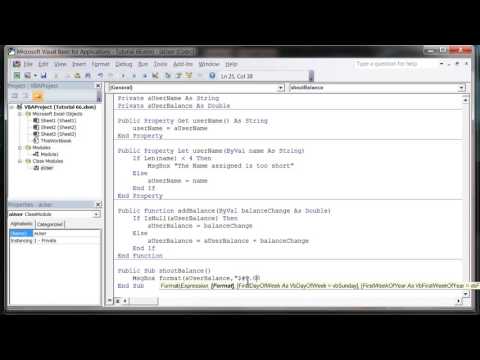Excel 2010 VBA Tutorial 67   Class Modules   Functions and Subs