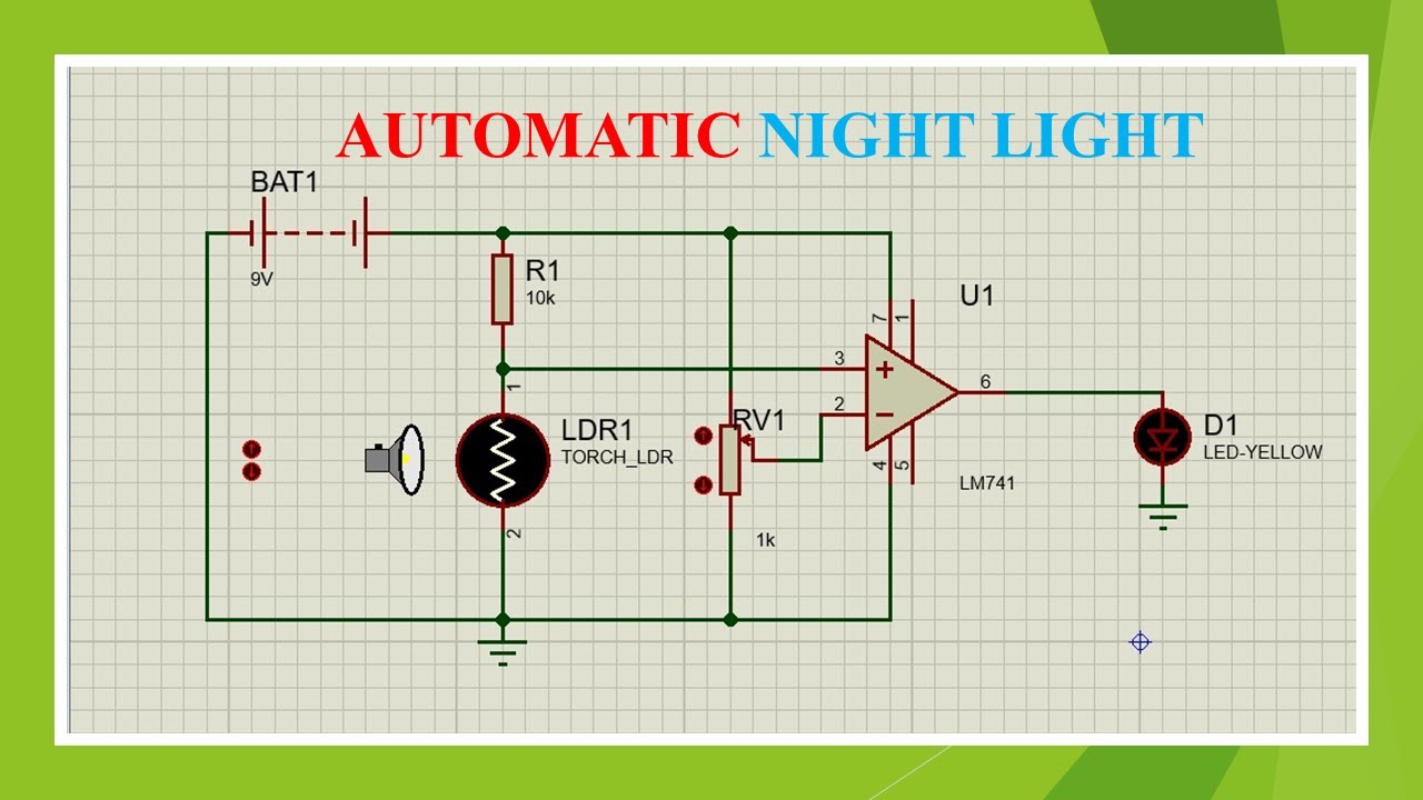 Automatic Night Light Using LDR and Op-Amp | Smart Night Lamp Circuit Using LDR | Proteus simulation