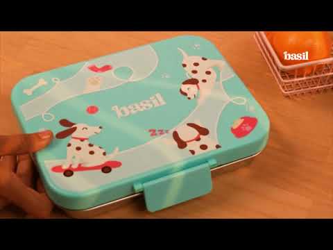 Basil 3 Compartment Stainless Steel Lunchbox with Plastic Lid - Wiggly Woof