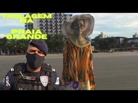 Pegadinha na Praia Grande Manequim na praia Engana guarda municipal