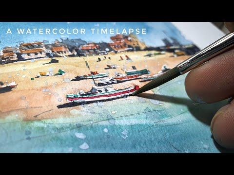 Watercolor TIMELAPSE ~ How to paint a Beach ~ Quick Watercolor Sketch