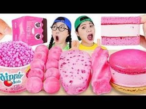 Mukbang Pink Ice Cream 핑크 매그넘 아이스크림 먹방 DONA 도나