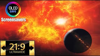 21:9 Ultrawidscreen Nebula With Planets Screensaver With Space White Noise - 11 Hours - 4K