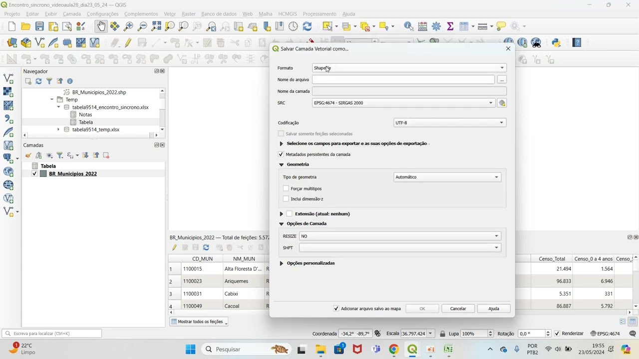 Encontro síncrono 23/05/2024 - FIC Geoprocessamento Básico no Software QGIS