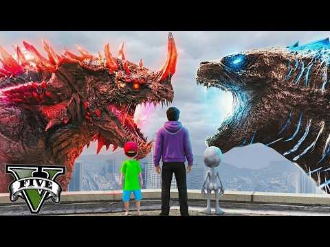 GODZILLA နဲ့ TITAN X ကြီးတို့ မြို့ထဲမှာ ချကုန်ကြပြီ | GODZILLA VS TITAN X in GTA V