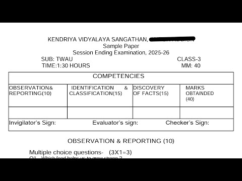 Class-3 TWAU / Annual Exam 2026 Question Paper Session Ending  PM SHRI KENDRIYA VIDYALAYA Term2
