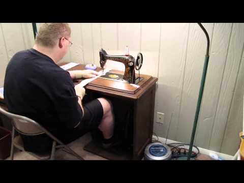 Pete piecing a modern quilt on his not so modern sewing machine