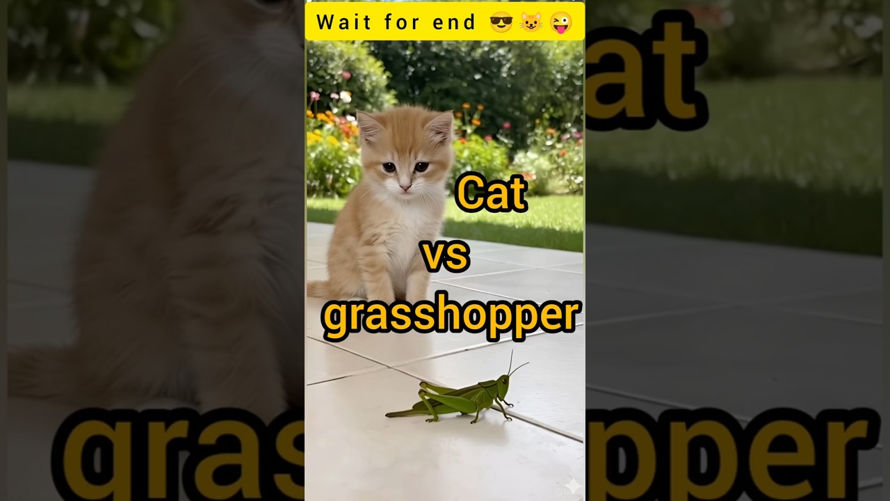 Small Kitten vs Big Attitude Grasshopper 🐱🦗 #shorts #shortsfeed #kittenvsgrasshopper  #cat