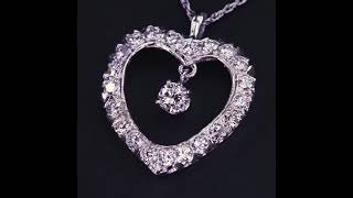 Diamond Heart Pendant Center Drop 1.55 Carat Diamond 14k White Gold Necklace