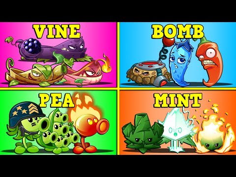 4 Team VINE x BOMB x PEA x MINT - Who Will Win? - PvZ 2 Team Plant vs Team Plant