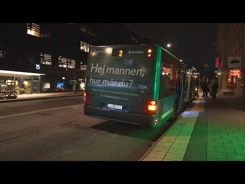 Sweden, Stockholm, bus 2 night ride from Slottsbacken to Slussen + walk up Harald Lindbergs Stairs