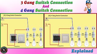 3 Gang & 4 Gang Switch Connection / How to Wire Three Gang & Four Gang Light Switches / Explained