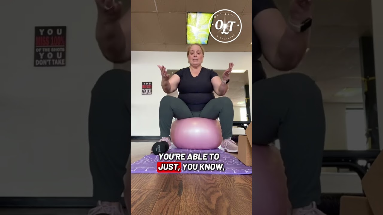 Getting on & off a yoga ball can seem intimidating at first. Practice sit to stands to get better!