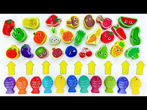 Frutas, Verduras y Bayas para Niños 👶 Aprende Palabras Nuevas con Juguete de Enhebrar