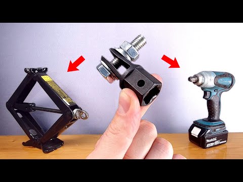 Turn Car Scissor Jack into Electric Lift Stand Using Impact Drill Socket Adapter