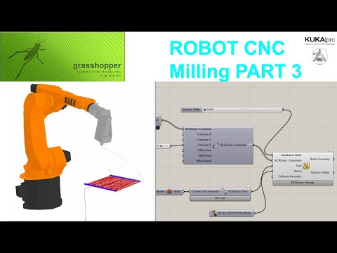 01_3 CNC Milling using KUKA Robot Arm inside Grasshopper tutorial, Part 3 axis spindle machine