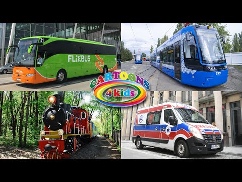 Public Transportation Vehicles - Trains, Buses, Metro, Tram, Emergency cars - Cartoons 4 Kids