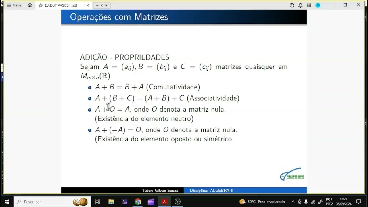 Algebra 2 Aula 1 da Semana 1