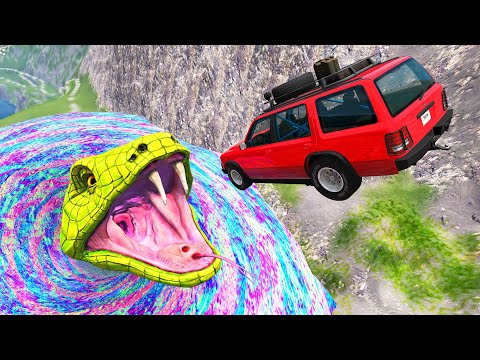Jumping Car Funnel Snake - Beamng Drive TrainWorld