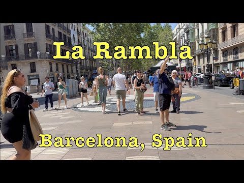 Passeio a pé pelas Ramblas, Barcelona, ​​​​Espanha 4K