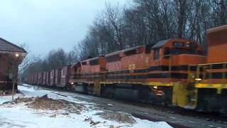 preview picture of video 'Buffalo & Pittsburgh Railroad Freight Train Southbound Through Brockway on December 27, 2010'