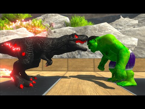 GHOST RIDER T-REX vs HELLBOY GORO vs HULK GORO DEATH RUN - Animal Revolt Battle Simulator