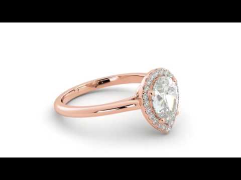 Pear Cut Diamond Halo Round Diamond Engagement Ring 18k Rose Gold