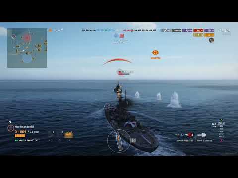 World of Warships Legends: Vladivostok battles Jean Bart & Monarch simultaneously.