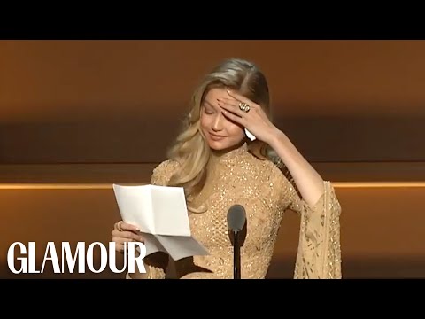 Gigi Hadid Gives Emotional Speech Receiving Her WOTY Award from Serena Williams | Glamour WOTY 2017